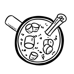 Cacao hot chocolate with marshmallow cute doodle sketch