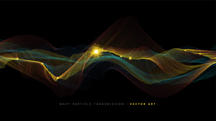 The conceptual illustration of wavy particle effect in vector art. It is suitable to be used as a background or template in science or technology related theme.