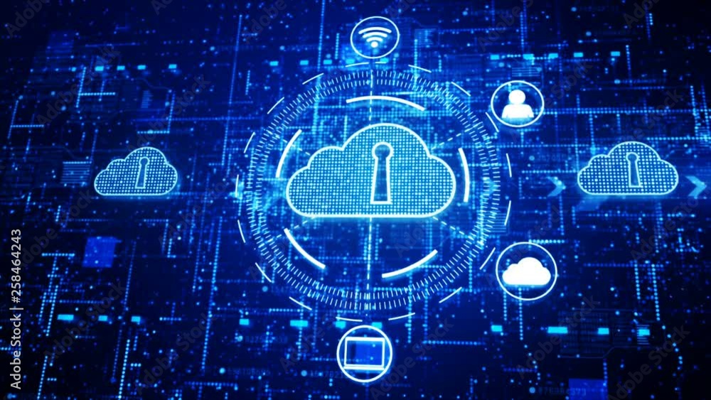 Poster technology network and data connection, secure data network digital cloud computing, cyber security 