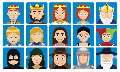 Medieval Characters Avatar Set Cartoon Vector Illustration