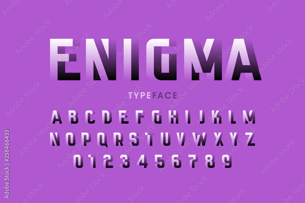 Poster impossible shape font design, alphabet letters and numbers