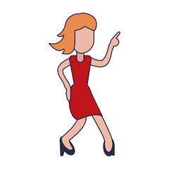 Woman dancing and smiling cartoon blue lines