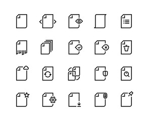 Documents line icons. Business paper file record data process search time update action work batch. Business document vector set