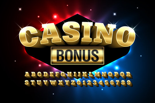 Casino style glossy font design, alphabet letters and numbers