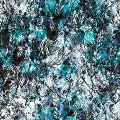 Vintage seamless watercolor pattern of plants, Herbs, flowers, wigs and berries, juniper, pine needles,spike, cereal, wheat, dandelion.blue, black, white flowers watercolor. stylish pattern. Abstract 