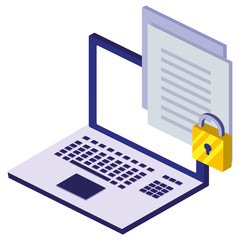 laptop computer with padlock and documents