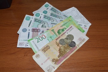 Fototapeta na wymiar russian money store check on the table.