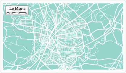 Le Mans France City Map in Retro Style. Outline Map. Vector Illustration.