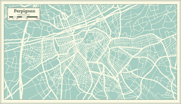 Perpignan France City Map in Retro Style. Outline Map. Vector Illustration.