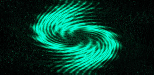 Turquoise color distorted abstract object isolated on black background. Motion blur. Swirl effect.  Modern art illustration
