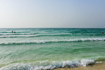 Horizon of Seascape, water waves at Jumeirah Beach in Dubai, United Arab Emirates