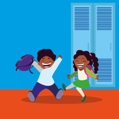happy little black school kids in corridor