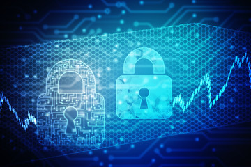 2d illustration Safety concept: Closed Padlock on digital background