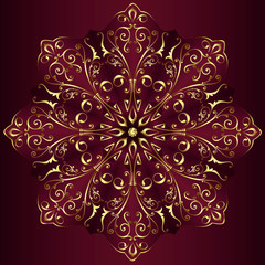 Vintage background mandala with golden lace ornaments and art deco   floral decorative elements