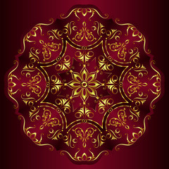 Vintage background mandala with golden lace ornaments and art deco   floral decorative elements