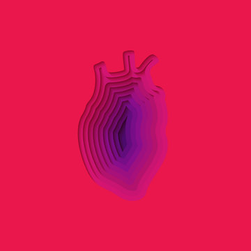Real heart in paper cut style