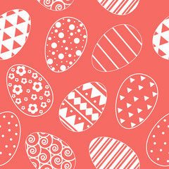 pattern with easter eggs. White line pattern on coral