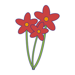 Beautiful flowers cartoon isolated blue lines