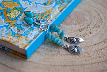 Handmade silver turquoise long boho earrings. Trend luxury jewelry.