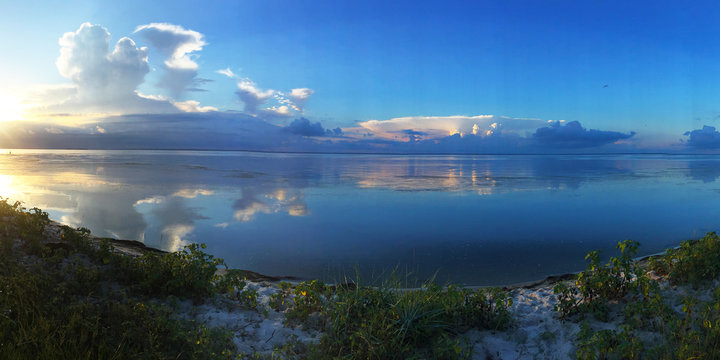 Sunset with dramatic sky on the black sea (lyman), Kinburn, Ukraine