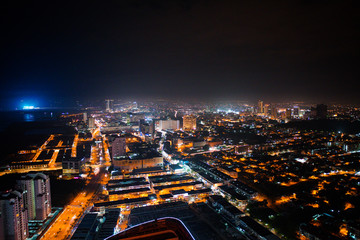 Top view of Malacca town at night. Wide angle view, some acceptable digital noise and grain. 