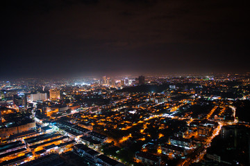 Top view of Malacca town at night. Wide angle view, some acceptable digital noise and grain. 