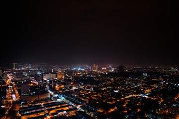 Fototapeta premium Top view of Malacca town at night. Wide angle view, some acceptable digital noise and grain. 