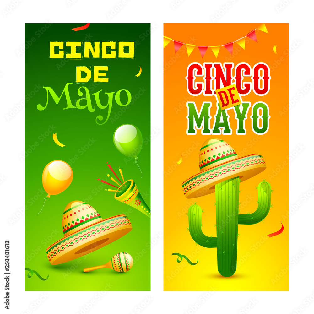 Wall mural two different type of card design on different color background with cinco de mayo party celebration