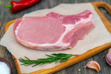 Raw pork steak.