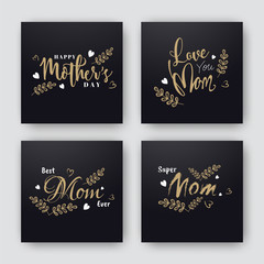 Mother's Day greeting card set with stylish text and heart on black background.