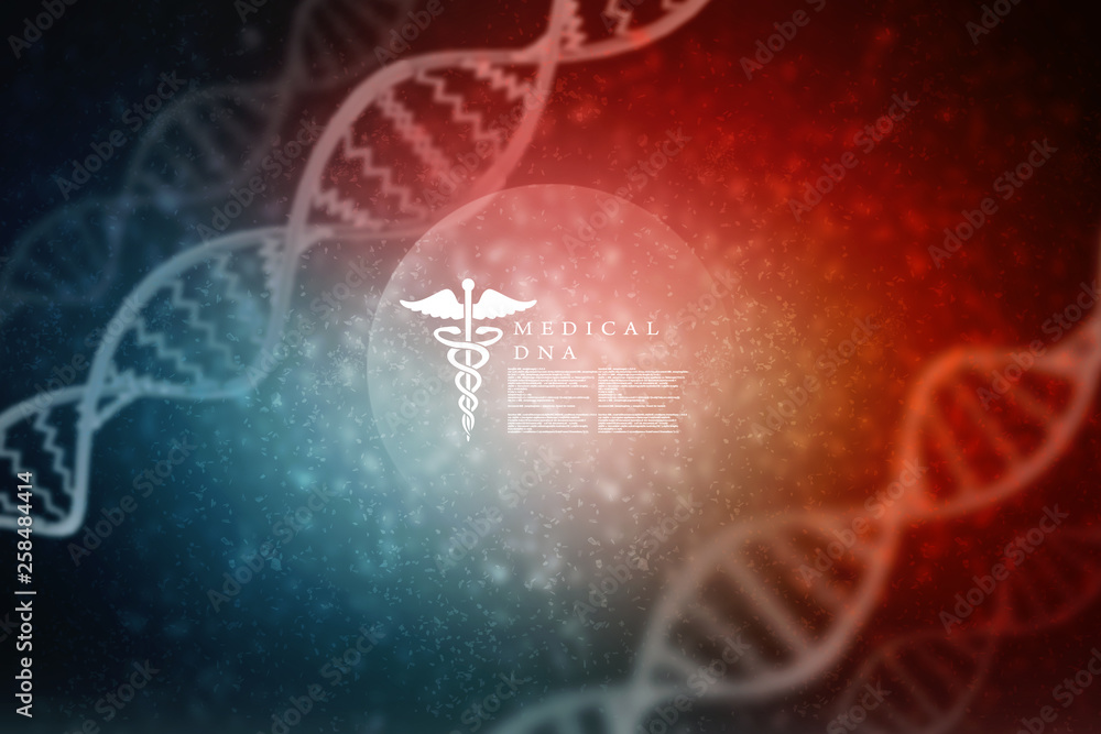 Poster 3d render of dna structure, abstract background