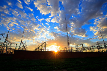 the silhouette of the power supply facilities