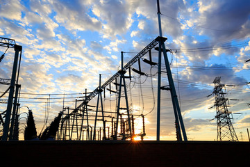 the silhouette of the power supply facilities