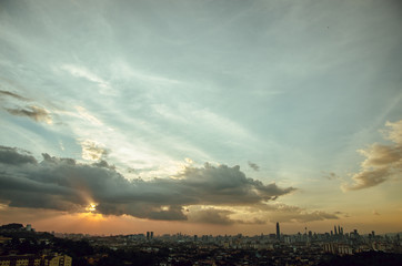 Sunset view of kuala lumpur city from bukit ampang, kuala lumpur, Malaysia. Taken from Ampang Lookout Point.