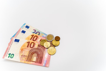 Coins and Bills on a white background 2