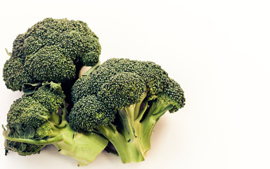Fresh broccoli isolated on white background with copy space.
