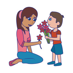 Single mother with kid blue lines