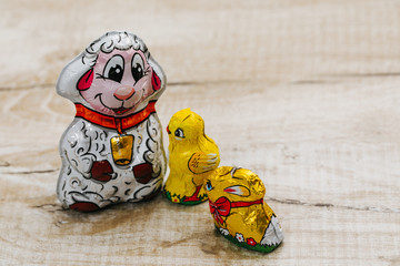 Fototapeta premium Happy Easter. Congratulatory easter background. Easter eggs and flowers