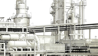 石油コンビナ－ト　スクリ－トーン画