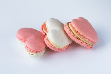 A beautiful heart made of macaroons and raspberry. Valentines day consept. flat lay, top view. 
