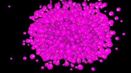 abstract neon background. Pink spheres on a black background. Three-dimensional illustration. 3d render