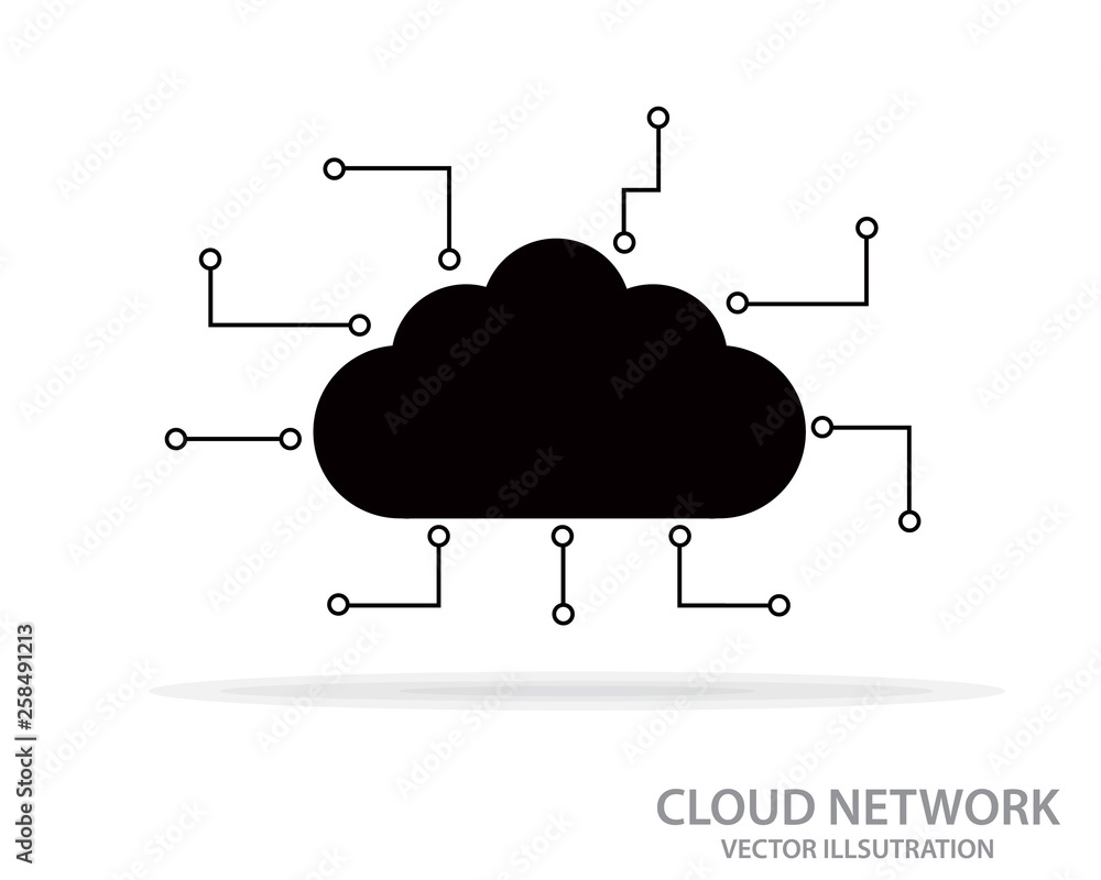 Poster cloud computing technology logo, simple cloud silhouette with circuit board pattern. digital storage
