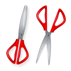 Scissor Vector. 3D Realistic Scissor Icon. Plastic Handles. Opened And Closed. Paper Cut. School, Office Object. Illustration