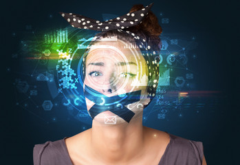 Biometric identification and Facial recognition system concept. 