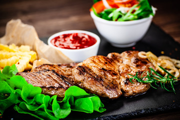 Grilled beefsteak with french fries