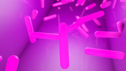 abstract neon background. Pink capsules on a purple background. Three-dimensional illustration. 3d render