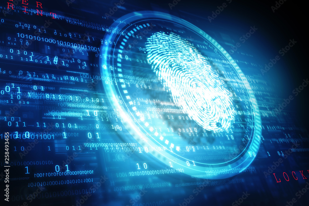 Poster scan fingerprint and approval. concept of the future of security and password control through finger