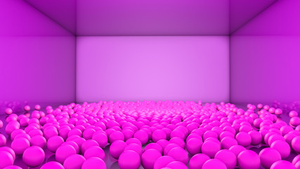 abstract neon background. Pink spheres on a purple background. Three-dimensional illustration. 3d render