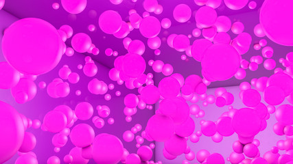 abstract neon background. Pink spheres on a purple background. Three-dimensional illustration. 3d render