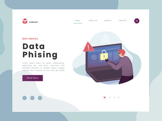 Vector Illustration idea concept for landing page template,Phising attack, hacker stealing personal internet security data, a man trying to open the password code. Flat Gradient Styles